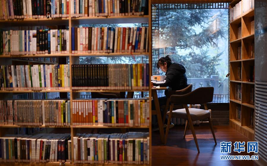 11月8日，一名讀者在西寧市城西區(qū)一處“五峰書院”閱讀。 近年來，青海省西寧市城西區(qū)不斷完善公共文化服務(wù)體系，以“書店+咖啡”“書店+文創(chuàng)”等方式，打造多處城市書房，為讀者提供優(yōu)質(zhì)的公共閱讀空間。目前，西寧市城西區(qū)已建成8處免費(fèi)開放的“五峰書院”城市書房，總藏書超過18萬冊，電子圖書超過23萬冊。 新華社記者 張宏祥 攝
